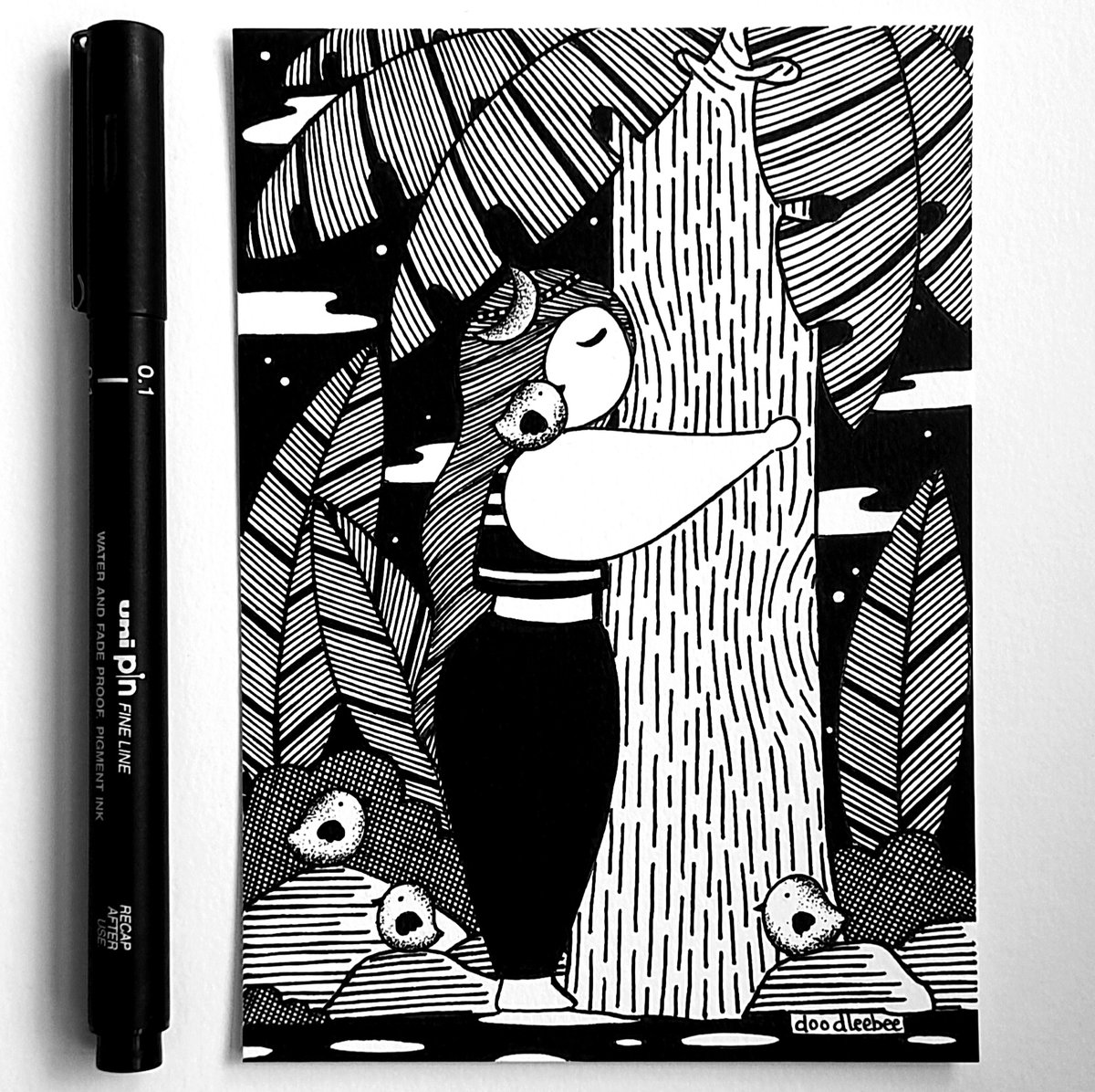Inktober Prompt 14 - Trunk

She always welcomes me
To wrap my hands around her trunk,
Rest my head on her heart,
And come home, as I am, to her.
Mother, sweet mother.

#Doodleebee #inktober2025 #inktober #motherearth #mothernature #art
