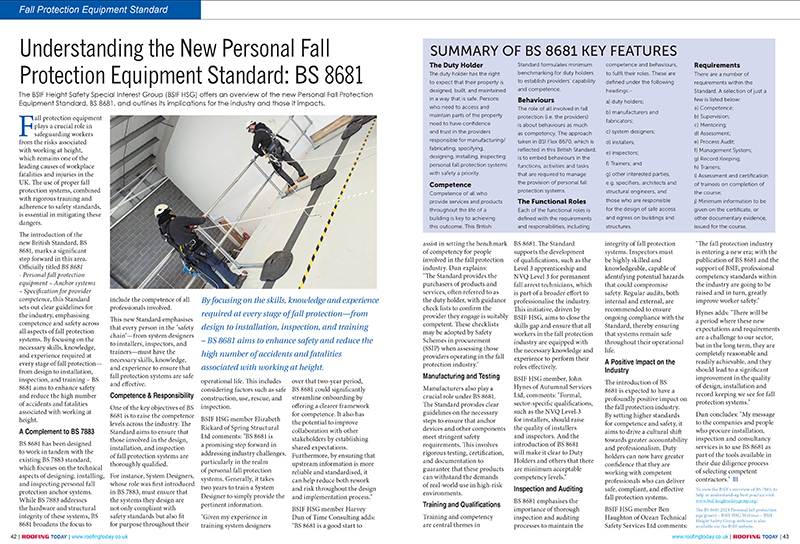 RoofingToday's tweet image. In #Roofing Today’s Sept-Oct magazine, the @BSIF1 Height Safety Special Interest Group summarises the key features of the new British Standard &amp;amp; why it’s a significant step forward for #fallprotection (p42) 
📖 Read the article: roofingtoday.co.uk/wp-content/upl…