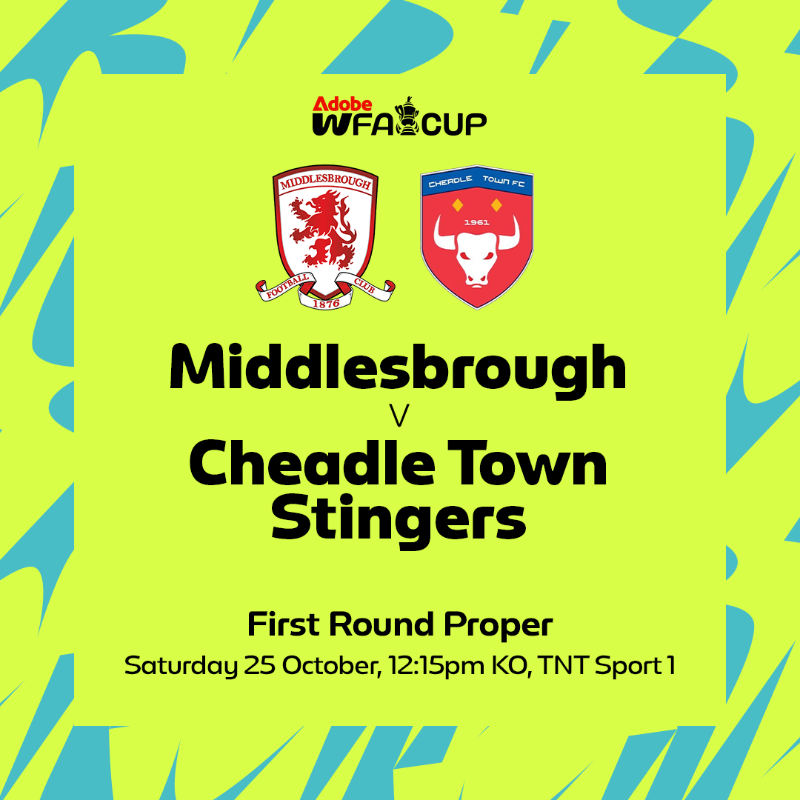 AdobeWFACup's tweet photo. The #AdobeWomensFACup First Round Proper tie between @BoroWomen and @CheadleStingers will be available to watch live on @footballontnt! 📺