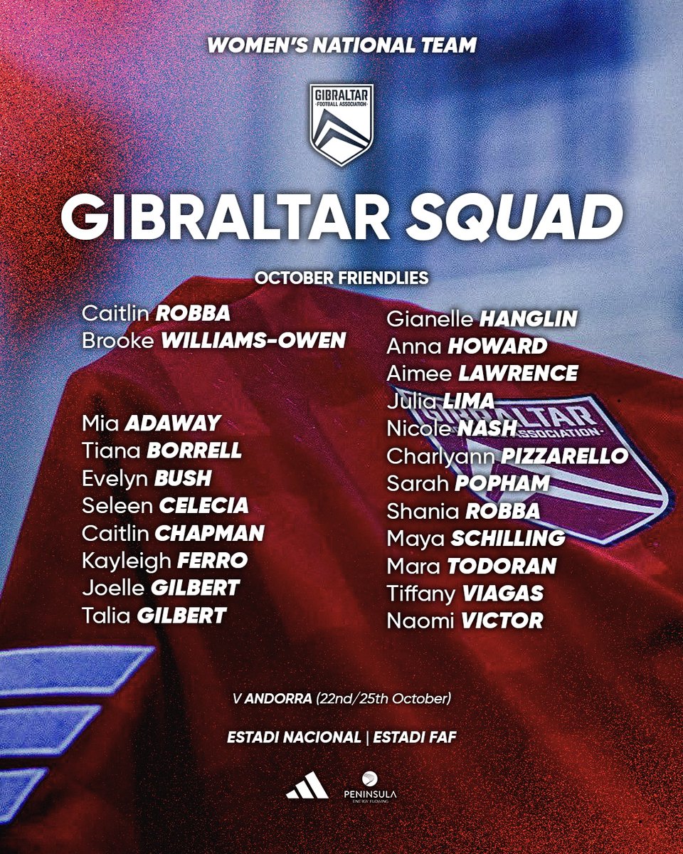 Your Gibraltar Women’s National Team Squad for October's double-header International Friendlies against <a href="/Fedandfut/">Federació Andorrana de Futbol</a> 🇦🇩
