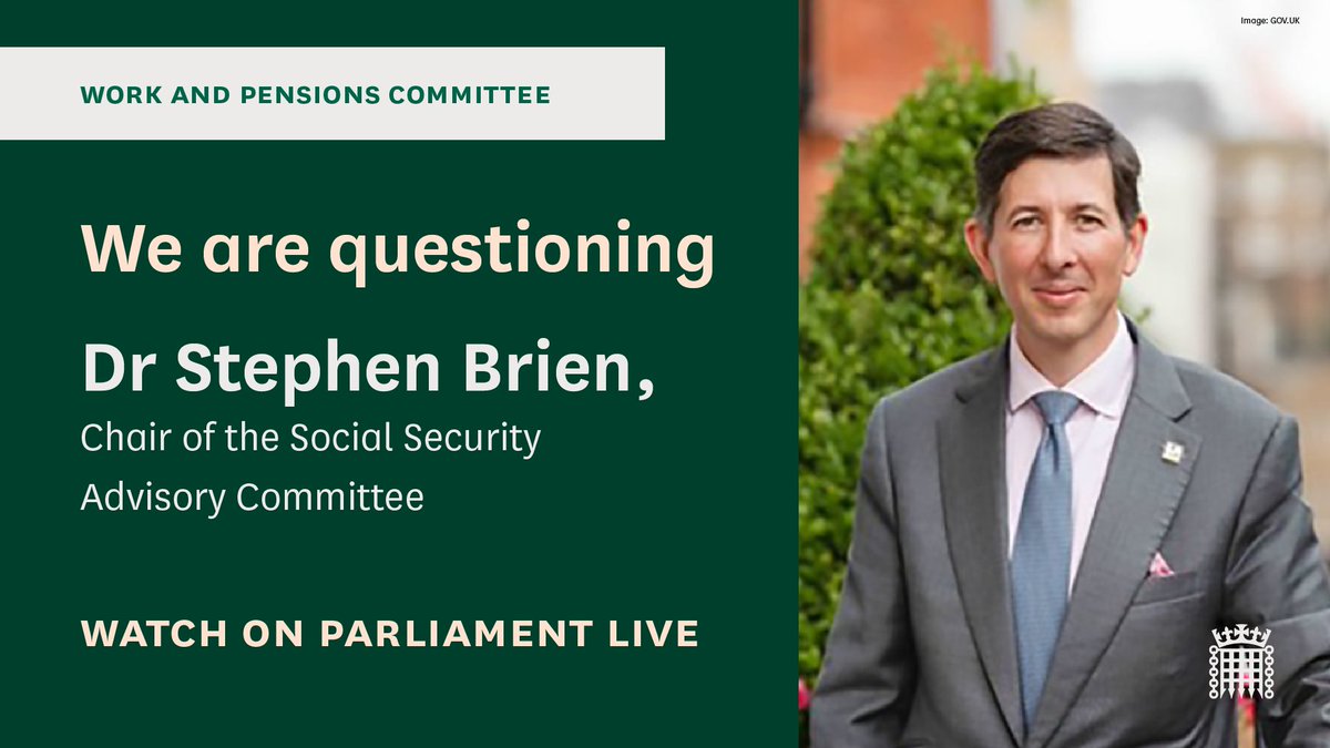 CommonsWorkPen's tweet image. Tomorrow, 9.30am
We will be questioning Dr. Stephen Brien, Chair of @The_SSAC, an independent statutory body that provides advice on social security related matters to the Secretary of State for Work and Pensions.