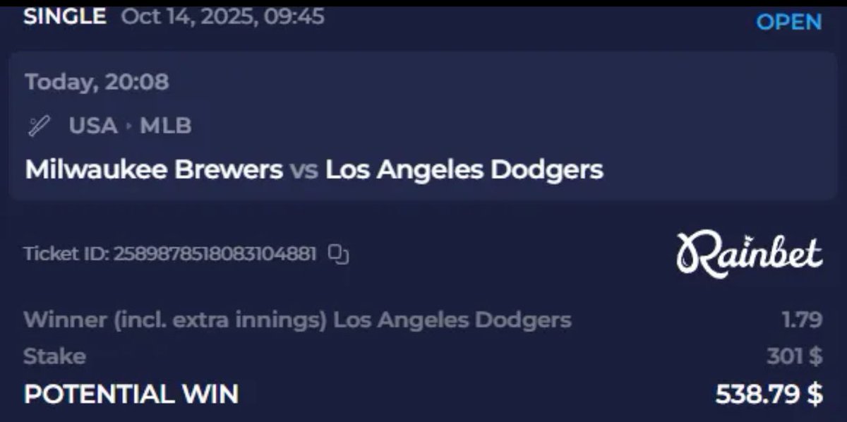 CapitalistOG's tweet image. Sometimes I do smaller bets
Lower risk higher reward and Los Angeles dodgers to win this match with extra innings.