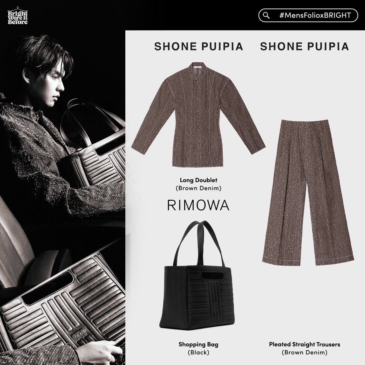 ◆◇  SHONE PUIPIA  ◇◆

👕 Long Doublet (Brown Denim)
🛒 28,000 THB 

👖 Pleated Straight Trousers (Brown Denim)
🛒 20,500 THB 

◆◇  <a href="/RIMOWA/">RIMOWA</a>  ◇◆
 💼 Shopping Bag (Black)
🛒 75,500 THB 

📸 mensfolio 

#MensFolioxBright #shonepuipia #rimowa 
#bbrightvc