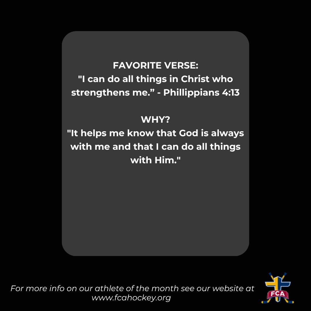 We are excited to announce Anderson Randazzo as the FCA Hockey Athlete of the Month for the month of October! Anderson demonstrates on and off the ice what it means to be a follower of Christ! Congrats Anderson!