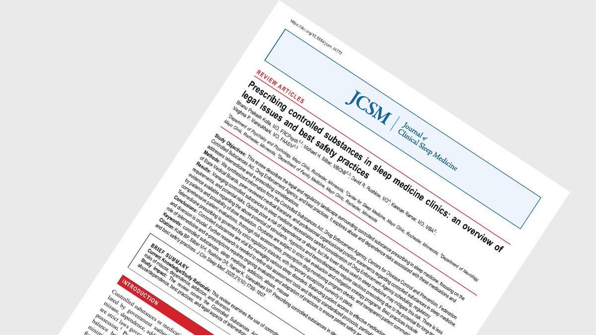 This review describes the legal and regulatory landscape surrounding controlled substance prescribing in sleep medicine, focusing on the
Controlled Substances Act, Drug Enforcement Agency, and best practices. bit.ly/3JdbZdb #sleepmedicine #sleep