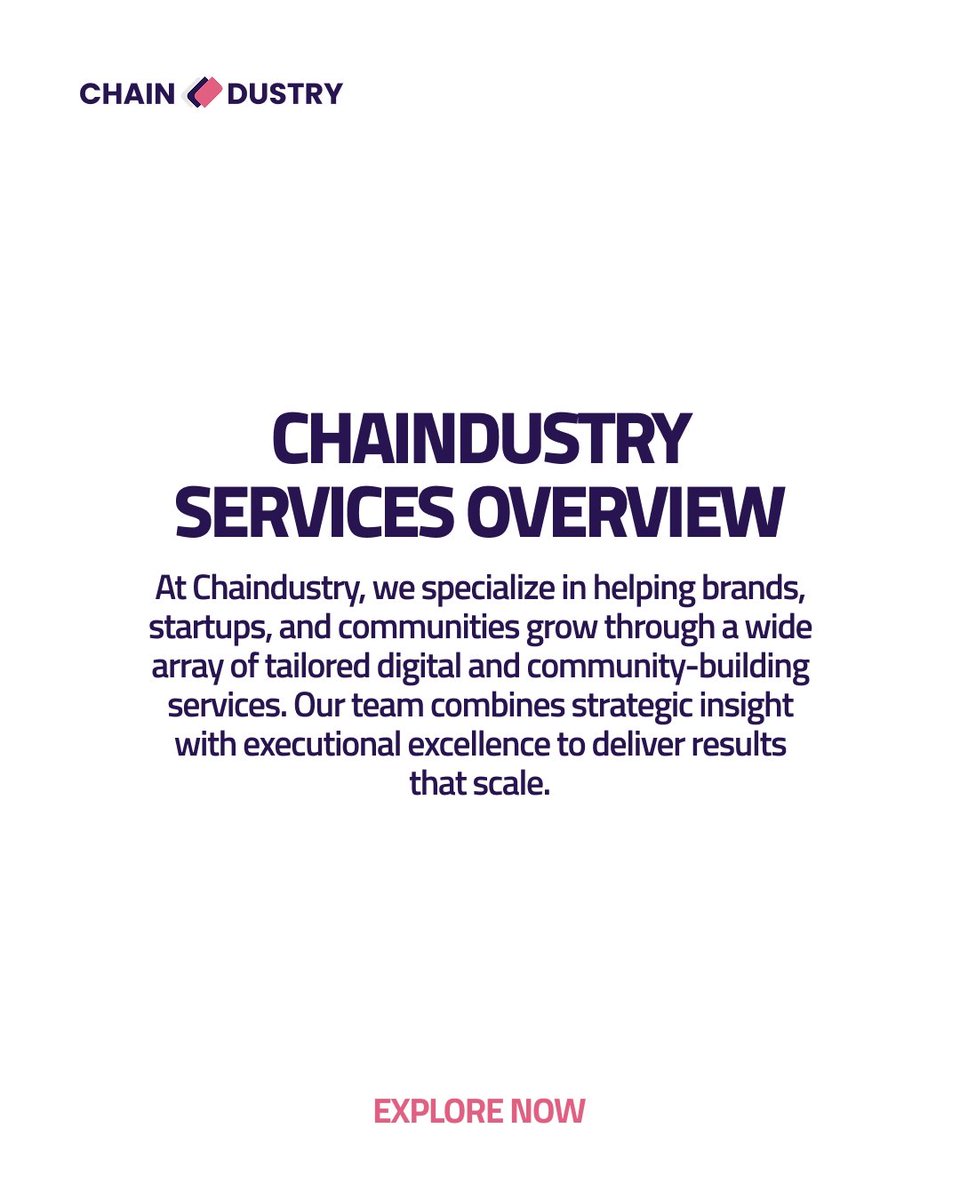 🌐 Chaindustry Services Overview📌

At Chaindustry, we specialize in helping brands, startups, and communities grow through a wide array of tailored digital and community-building services. 

Our team combines strategic insight with executional excellence to deliver results that