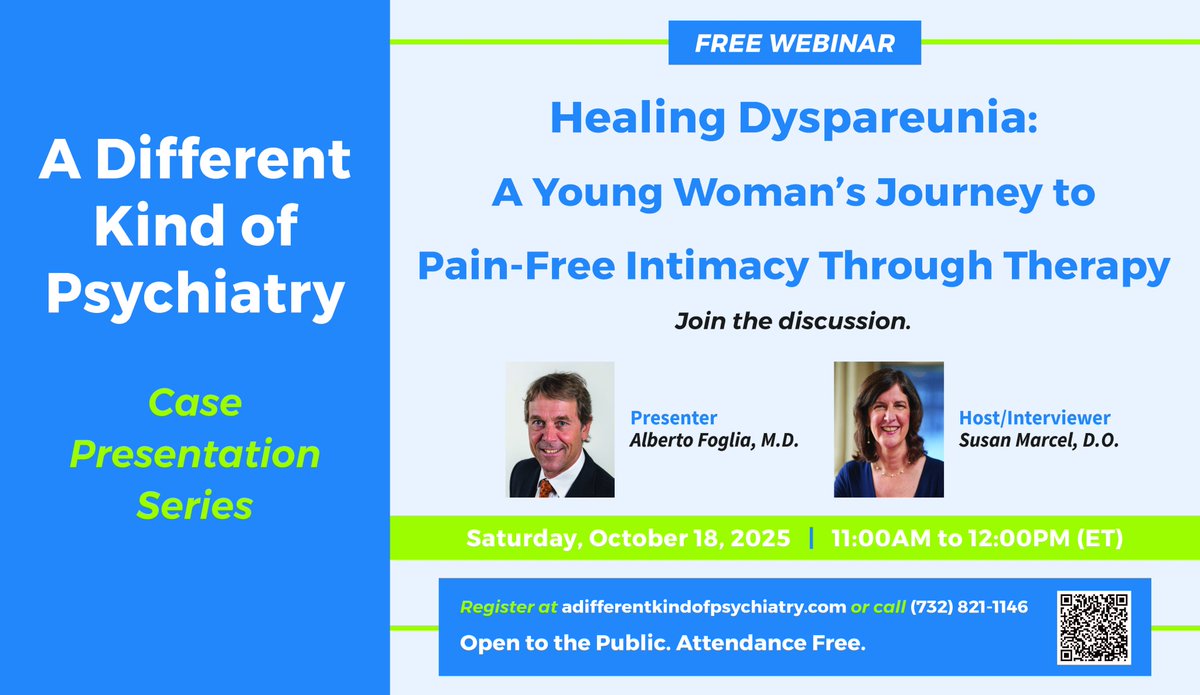 ACO_Orgonomy's tweet image. Register for our free webinar Saturday, October 18, 2025 from 11:00AM - 12:00PM (ET). Alberto Foglia, M.D.,  presents “Healing Dyspareunia: A Young Woman’s Journey to Pain-Free Intimacy Through Therapy
us02web.zoom.us/.../reg.../WN_…
#Dyspareunia #psychology #psychiatry #orgonomy