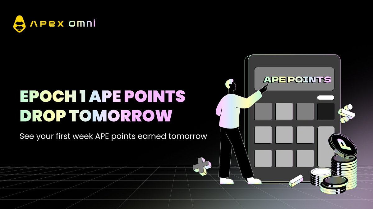 OfficialApeXdex's tweet image. Epoch 1 points drop tomorrow 

Your APE points from the first week (Oct 6-12) will show up on your dashboard tomorrow. Check omni.apex.exchange/ape to see where you stand.

Quick reminder: We massively lowered the bar for Team Boosters. Entry threshold dropped from $500M to just…