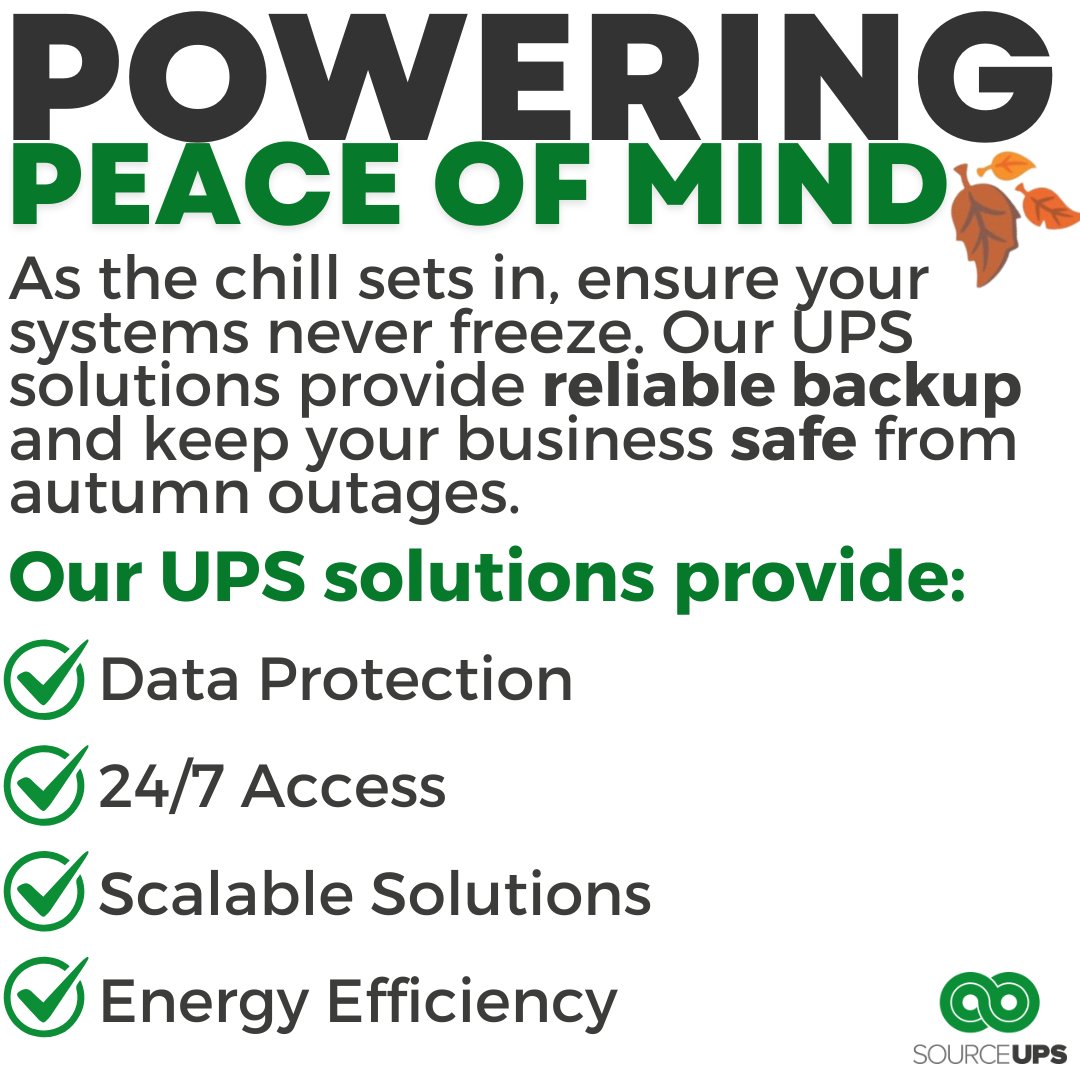 SourceUPSLtd's tweet image. ⚡ Don’t let outages disrupt your business this winter.
 🔒 Source UPS keeps your data protected, systems running &amp;amp; operations resilient.
👉 sourceups.co.uk
#UPSSolutions #BusinessContinuity #DataProtection #SourceUPS