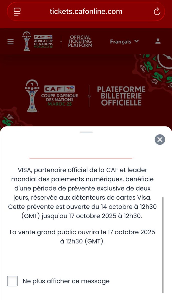 ratpi404's tweet photo. Personne n’en parle, mais la billetterie est bel et bien ouverte (avec beaucoup de retard et aucune communication de la part de la @CAF_Online 
@caf_online_FR @cafonlineticket #CAN2025 https://t.co/5EJEKh5BW0