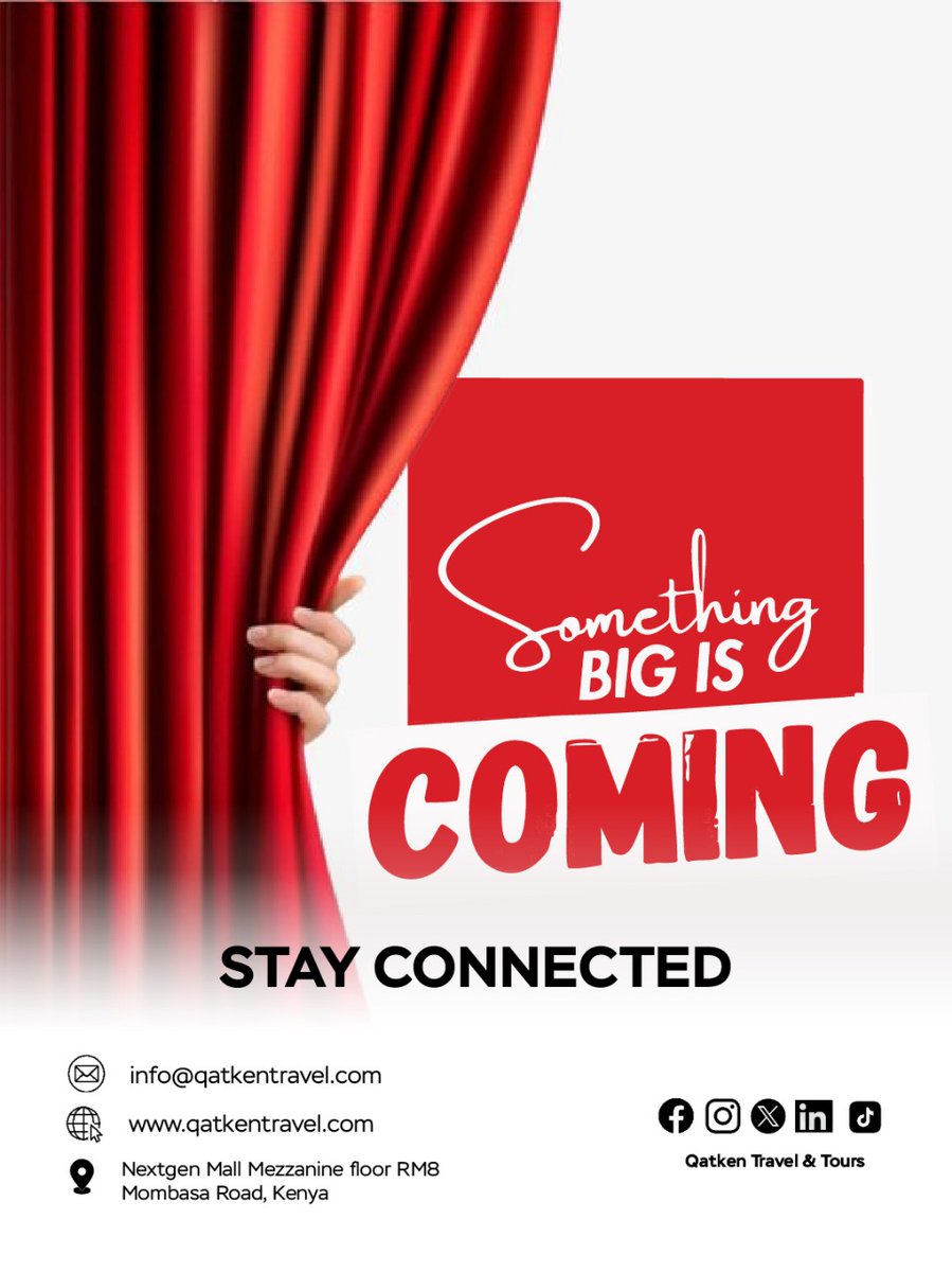 qatkentours's tweet photo. Big things are unfolding at Qatken Travel &amp; Tours!

We’re about to change the way you travel smarter, smoother, and more exciting.

Stay tuned.

📧 info@qatkentravel.com | 🌐 https://t.co/9pZ5VHdd5l
#QatkenTravel #TravelSmarter #AdventureAwaits #StayConnected https://t.co/NzwE3S2NYI