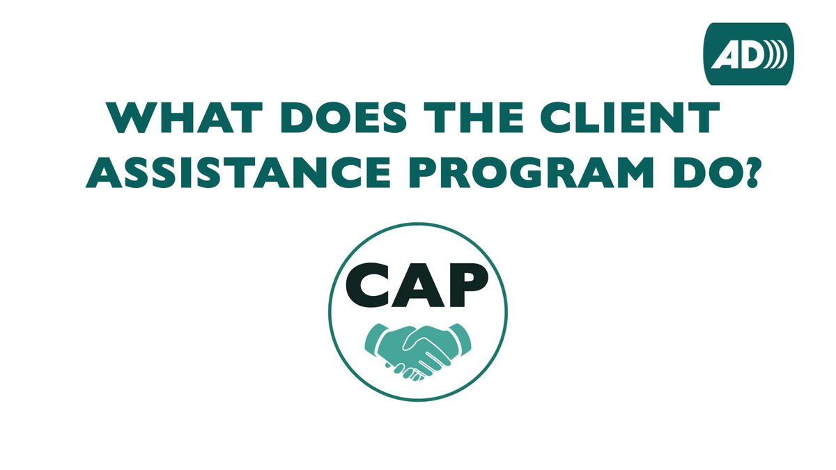 💡 Do you know about the Client Assistance Program (CAP)?
CAP helps people with disabilities get vocational rehabilitation services and supports for independent living. 
🎥 Watch this short video to learn more: 
English: youtu.be/W4sT1oP0e10
ASL: youtu.be/KjClp64IH_w
Video