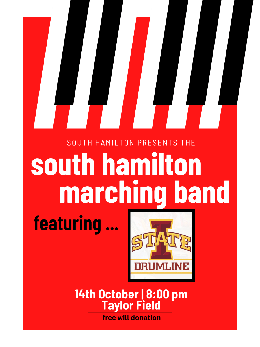 South Hamilton CSD (@shcsd) on Twitter photo Join us TONIGHT for the High School Fall Marching Concert, featuring the <a href="/ISUCFVMB/">Cyclone Marching Band</a> Drumline! 🎶🥁
The performance starts at 8:00pm at Taylor Field. Entry is by free will donation & the rain location is the gym. #SHHawks Join us TONIGHT for the High School Fall Marching Concert, featuring the <a href="/ISUCFVMB/">Cyclone Marching Band</a> Drumline! 🎶🥁
The performance starts at 8:00pm at Taylor Field. Entry is by free will donation & the rain location is the gym. #SHHawks
