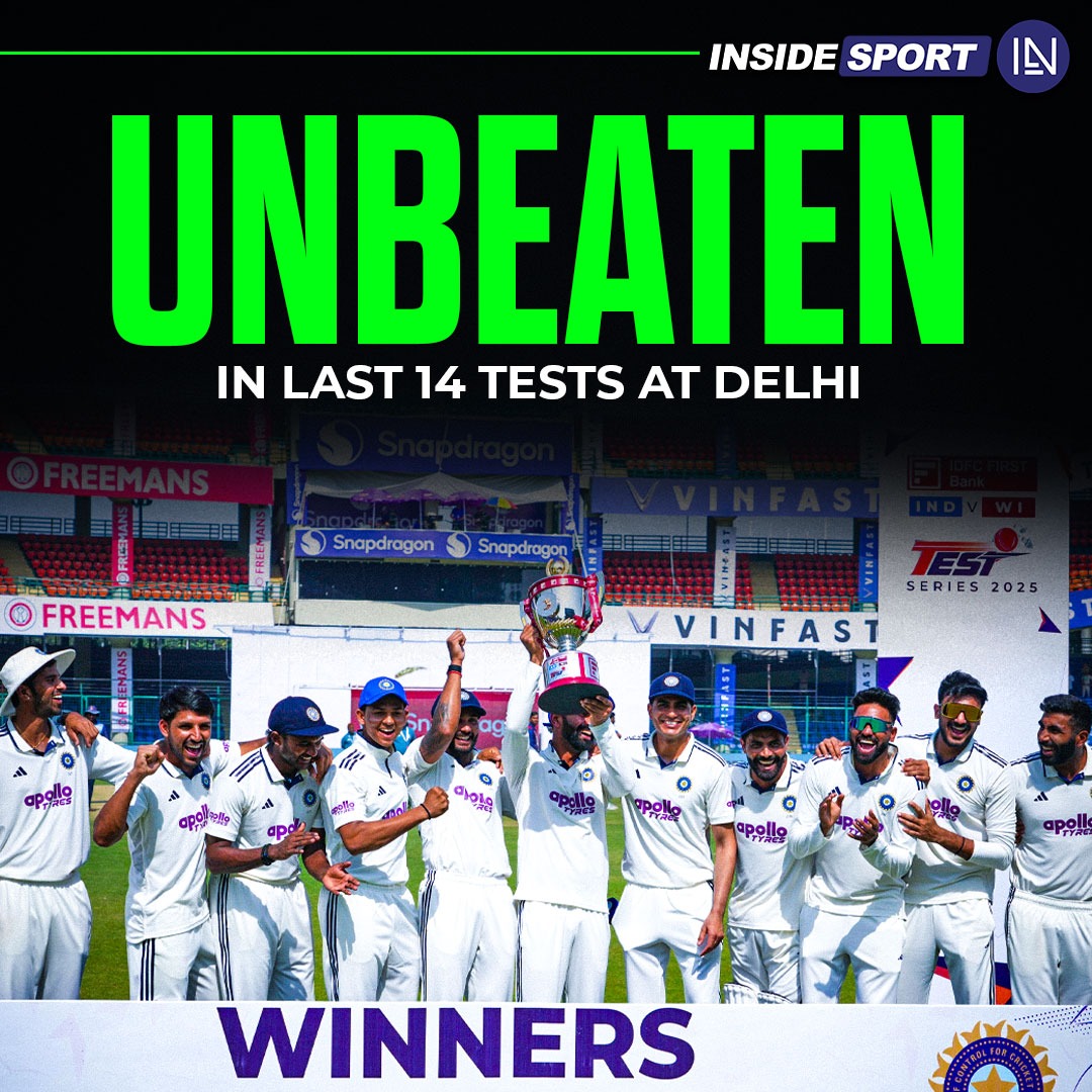 InsideSportIND's tweet image. Fortress Delhi! 🏰

Team India remains unbeaten in their last 14 Tests at New Delhi — a new record! 🇮🇳🔥

#INDvsWI #IndianCricket #ShubmanGill #CricketTwitter