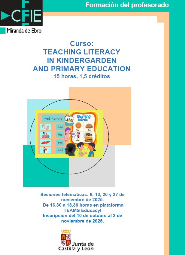 📣 Nueva convocatoria: 
Curso: "Teaching literacy in kindergarden and primary education". 

📝 Hasta el 2 de noviembre.
ℹ️ Más información: …iemirandadeebro.centros.educa.jcyl.es/sitio/

#internacionalizaCyL
#formaciónCyL