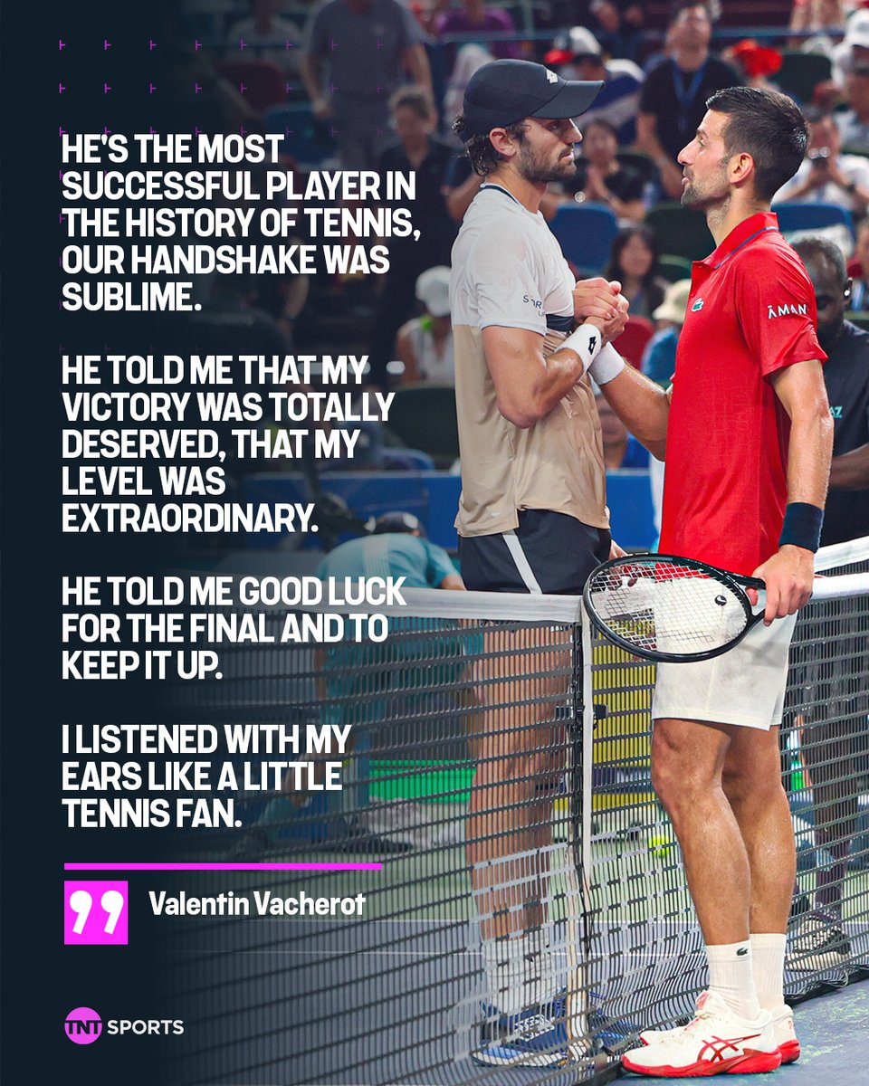 Imagine Novak Djokovic calling your tennis level "extraordinary" 🤩

Valentin Vacherot describes his exchange with the 24-time Grand Slam champion after beating him in Shanghai 🗣️