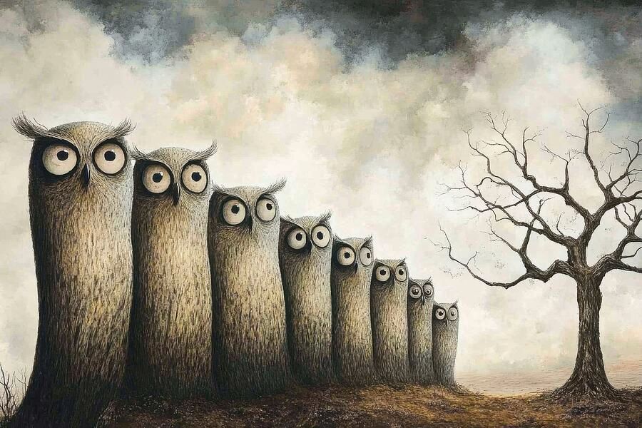 The Gathering of Silent Watchers. Wall Art Prints: matthias-hauser.pixels.com/featured/the-g… #surreal #humor