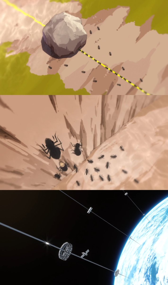 mikusingularity's tweet image. "Why go to space when there are problems on Earth?"
Space Brothers uses the analogy of a 3D ant.
"If you see something from a new perspective, you may discover a new solution."
"Once space becomes more accessible, people will stop complaining."