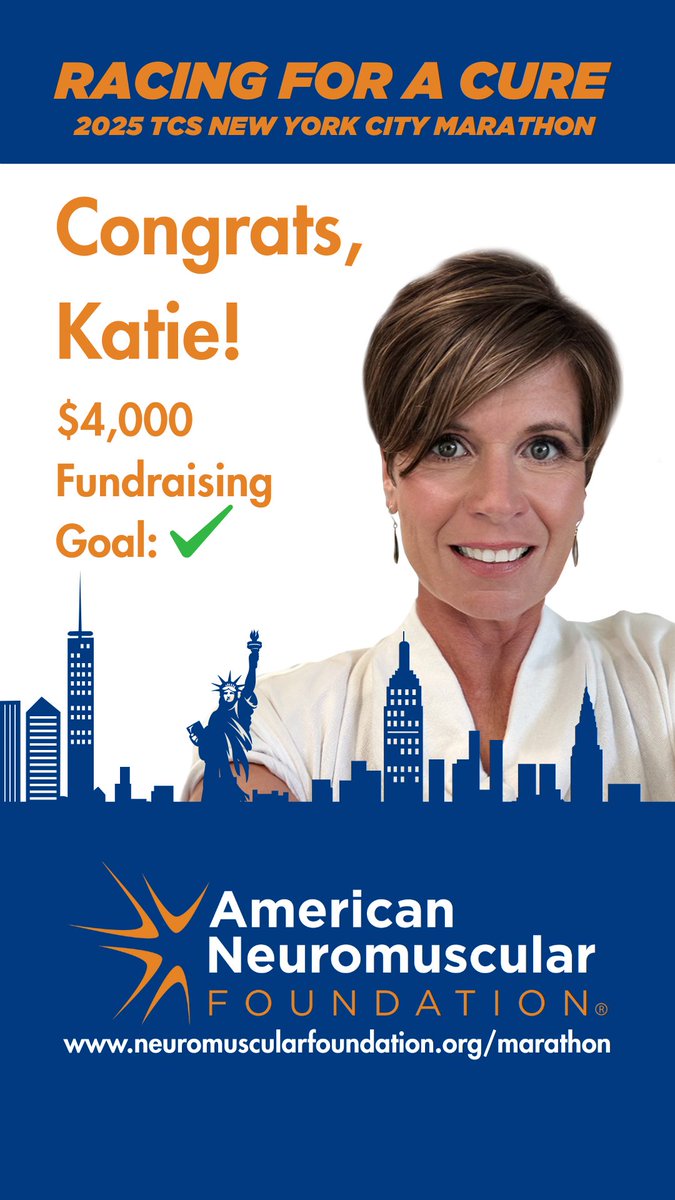 👏 Congrats to Katie Carney for meeting her $4,000 fundraising goal for ANF’s Charity Team! 🎉

Your support fuels research, education &amp; hope for those living with neuromuscular diseases. 🧡

There’s still time to give! 🔗ow.ly/fJeA50Xb2eQ