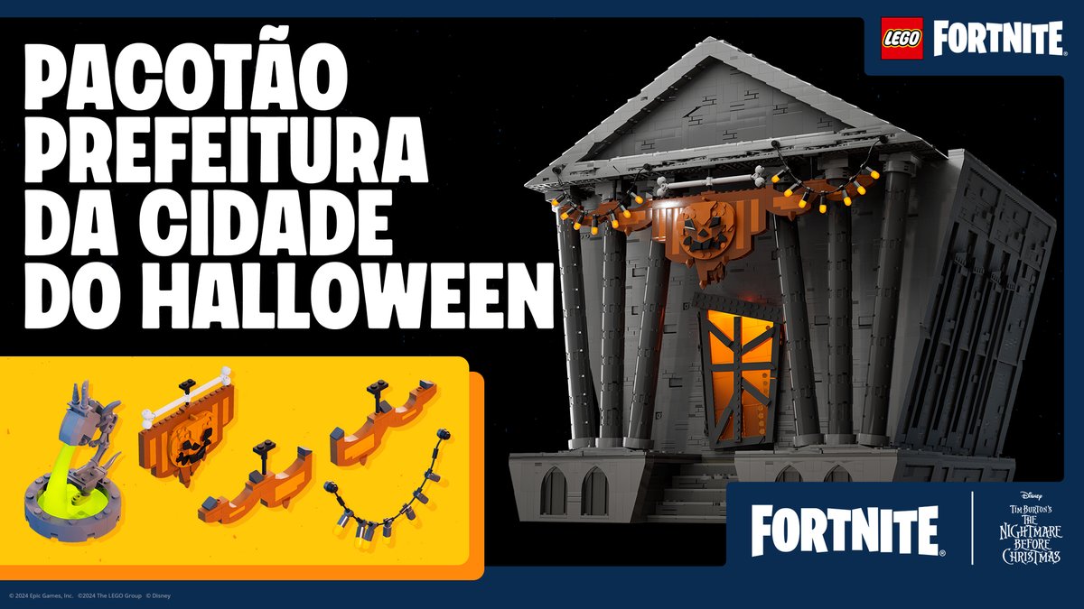 Coloque um pouco de medo na sua vila com o Pacotão Prefeitura da Cidade do Halloween, disponível agora na Loja: fn.gg/HalloweenTownH… 🎃
