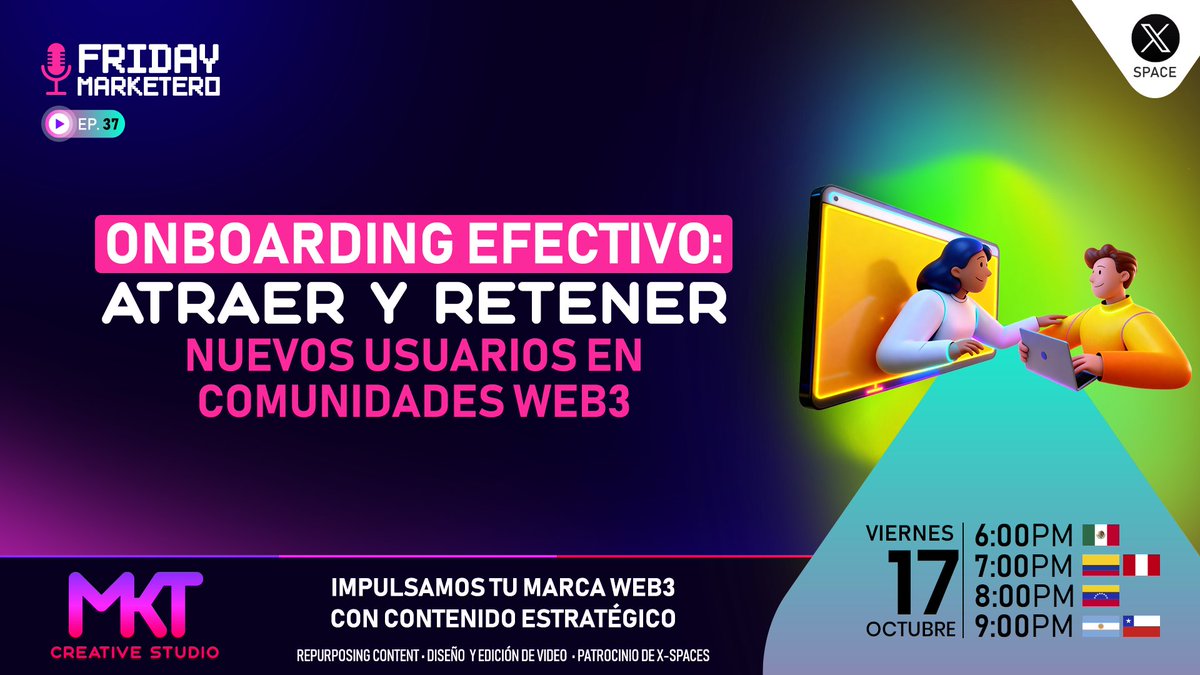 🎙 F R I D A Y M A R K E T E R O – EP. 37 – Onboarding efectivo: atraer y retener nuevos usuarios en comunidades Web3

En Web3 no se trata solo de sumar miembros, sino de crear experiencias que los hagan quedarse. Un buen onboarding conecta propósito con acción.

🗓 Viernes 17 de