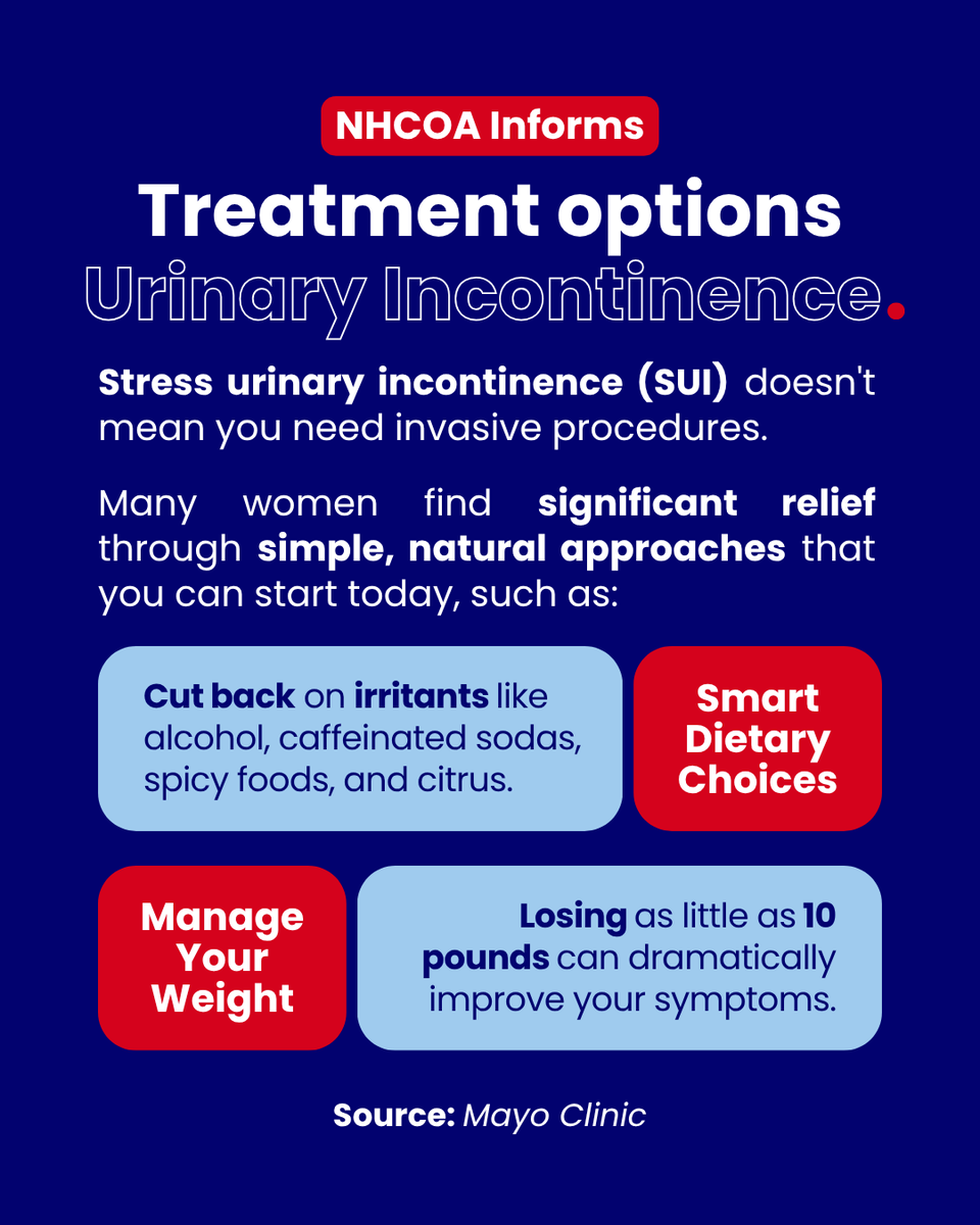NHCOA's tweet photo. #NHCOAInforms | Stress #UrinaryIncontinence is a common condition that affects many women. However, it does not have to control your life or limit your activities.
Understanding your treatment options can help you regain confidence, allowing you to maintain an active lifestyle.⚕️ https://t.co/OJPmrG6JWa