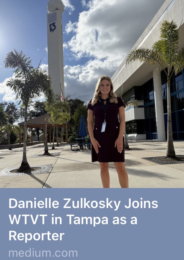 Thank you <a href="/NewsBlues/">NewsBlues</a> and <a href="/KevinEckTV/">Kevin Eck</a> for the articles on client <a href="/DZulkosky/">Danielle Zulkosky</a> and her move to FOX Tampa!
#TampaTVNews
#FOXTampa
#NewsReporter
#TeamCBK 
medium.com/@kevinecktv_81…