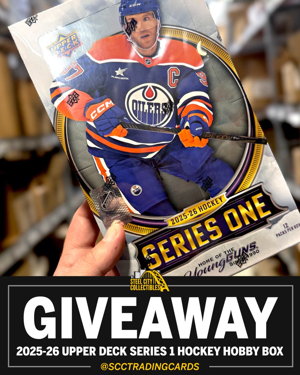 Steel City Collectibles (@scctradingcards) on Twitter photo 🚨 GIVEAWAY 🚨
RETWEET, LIKE, & FOLLOW <a href="/SCCTradingCards/">Steel City Collectibles</a> for your chance to win a 2025-26 Upper Deck Series 1 Hockey Hobby Box!
Want extra entries? Get one additional entry for each friend you tag (they must be following you)!
#TradingCards #SportsCards <a href="/UpperDeckSports/">Upper Deck</a> 🚨 GIVEAWAY 🚨
RETWEET, LIKE, & FOLLOW <a href="/SCCTradingCards/">Steel City Collectibles</a> for your chance to win a 2025-26 Upper Deck Series 1 Hockey Hobby Box!
Want extra entries? Get one additional entry for each friend you tag (they must be following you)!
#TradingCards #SportsCards <a href="/UpperDeckSports/">Upper Deck</a>