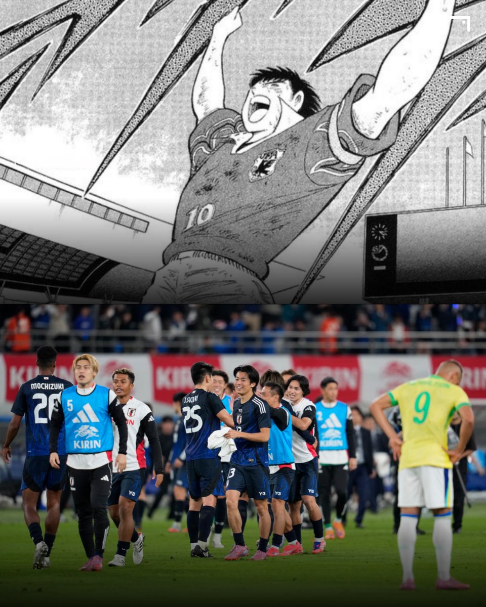 GOAL_ID's tweet photo. Di anime...
Kapten Tsubasa dan rekan-rekan setimnya berkompetisi di Piala Dunia Remaja. Lawan mereka di babak final adalah Brasil yang dilatih oleh Roberto Hongo, mantan pelatih Tsubasa. Tim tersebut mengalami cedera serius dan tidak dapat melakukan pergantian pemain karena kuota. Tsubasa mencetak gol salto, membawa Jepang unggul 3-2, mengamankan aturan golden goal dan akhirnya juara.

Di dunia nyata...
Jepang tertinggal 2-0 dari Brasil. Mereka bangkit dan mencetak tiga gol berturut-turut, mengakhiri pertandingan dengan skor 3-2. Jepang mengalahkan Brasil untuk pertama kalinya dalam sejarah.

Jika Anda berani bermimpi, suatu hari nanti impian itu bisa menjadi kenyataan 🇯🇵👏