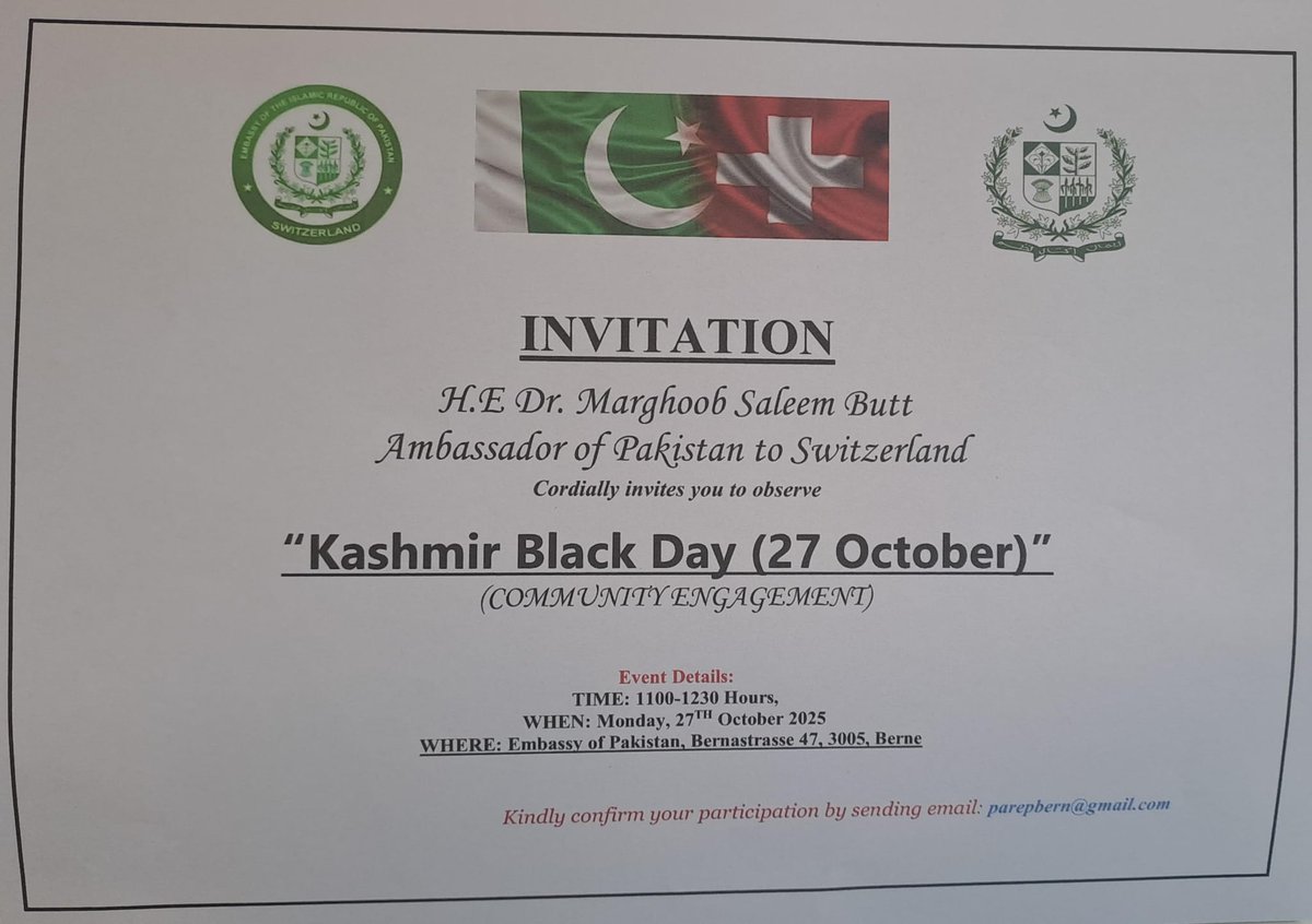 PakinSchweiz's tweet image. Invitation: Kashmir Black Day (27 October)