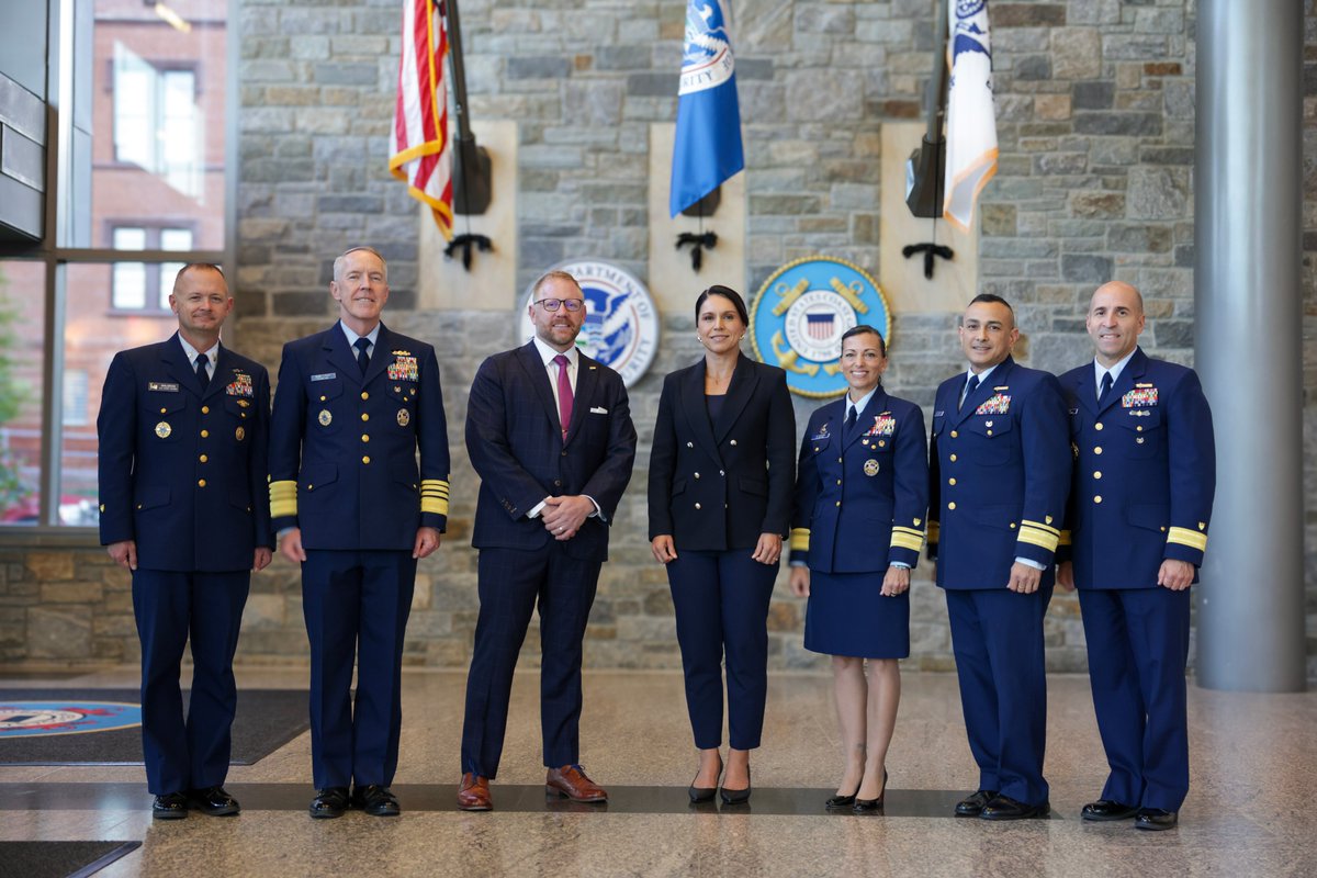 DNIGabbard's tweet photo. Growing up in and representing Hawaii in Congress for eight years gave me unique insight into the incredible work our U.S. Coast Guard does across the country and around the world. Thanks to @USCG Acting Commandant Admiral Lunday and your teammates for giving me an update on your unique and diverse mission set, and for your service!