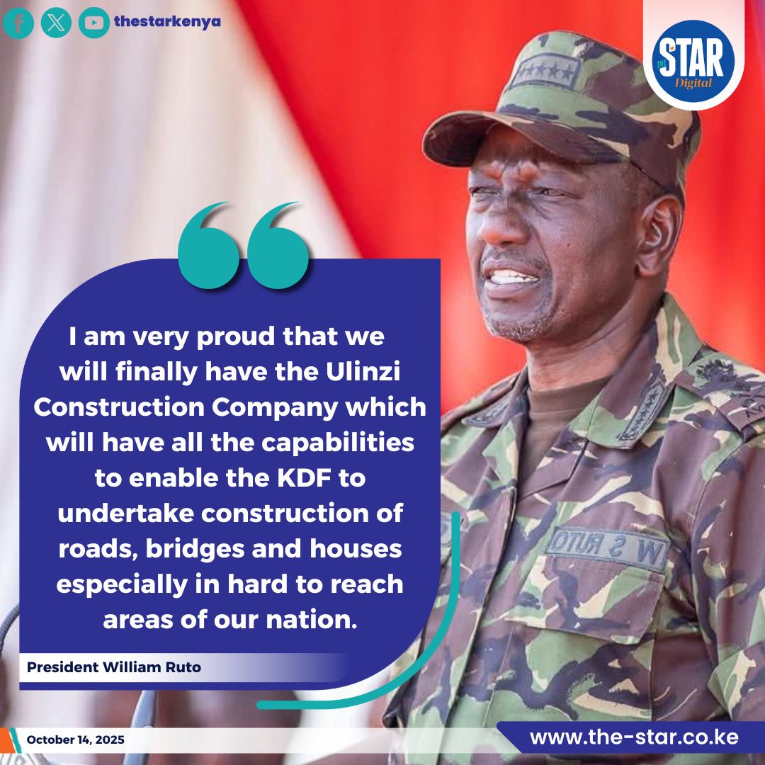 President William Ruto has unveiled plans to empower the Kenya Defence Forces with a new construction arm to spearhead key projects across the country to boost infrastructure in remote regions.
#starkenyanews