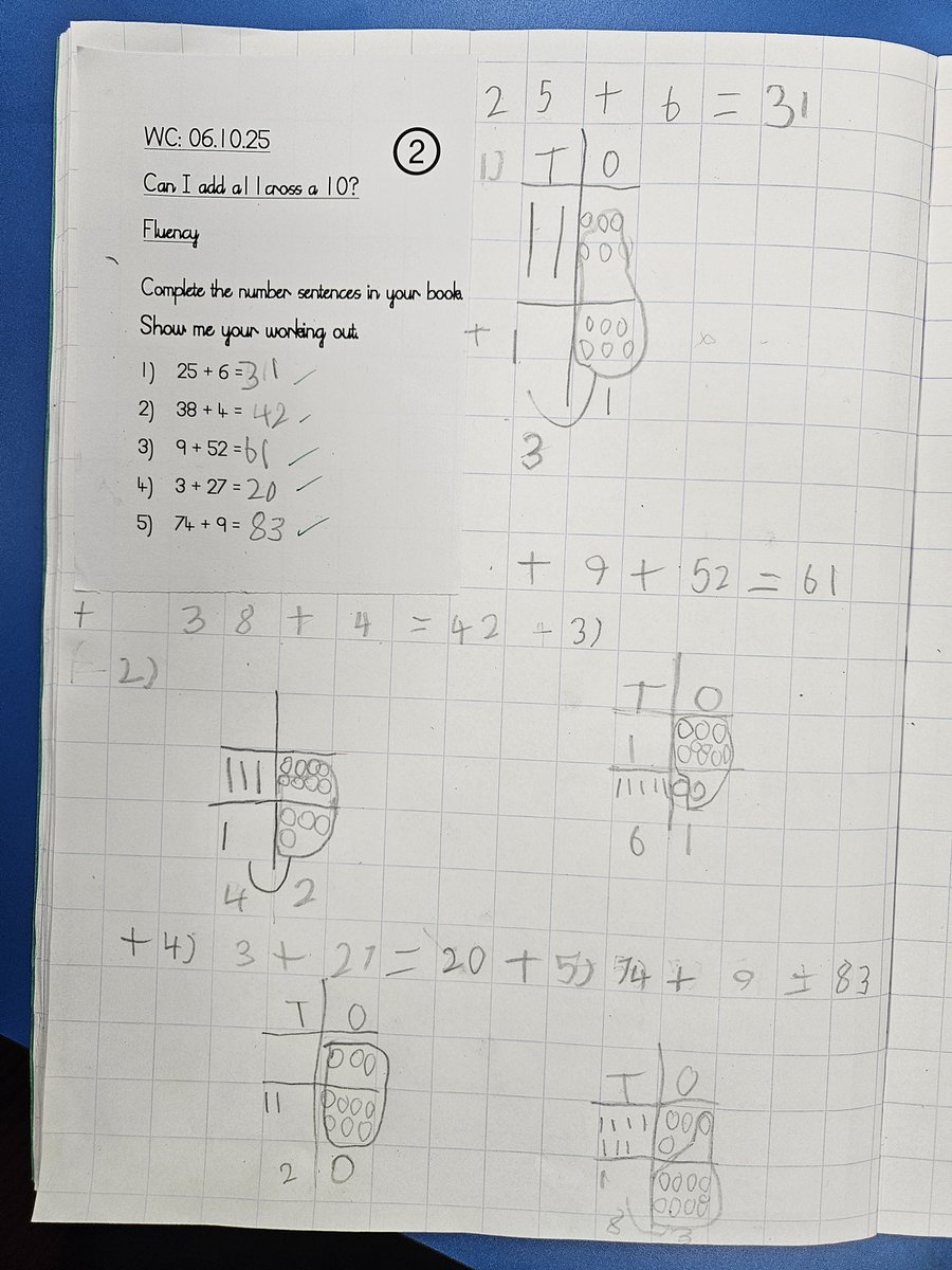 MissVarachhia_'s tweet photo. Year 2s worked so hard today in Maths trying to 'Add across Tens'. I was so proud to see how much effort they were putting into their presentation! #rmpamaths @Rowlatts_TMET https://t.co/aGLKIcvv7M