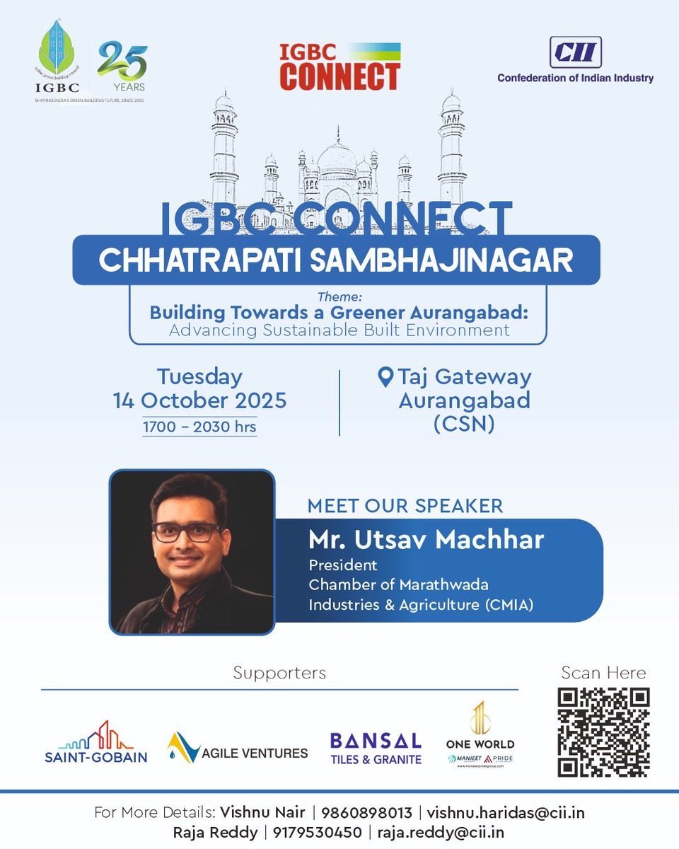 Delighted to be invited by IGBC ( Indian Green Building Council) for IGBC CONNECT as a Panellist at Chhatrapati Sambhaji Nagar. 

The theme for this year’s program being “Building Towards a Greener Aurangabad ,
Advancing a Sustainable Built Environment.”

The topic for the panel