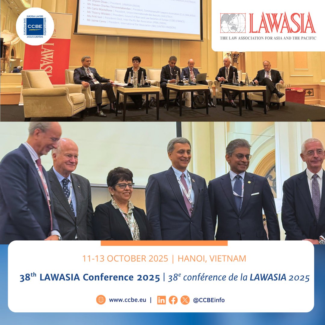 🗓️Le président du CCBE Thierry Wickers était à la 38e conférence <a href="/LAWASIA_alerts/">LAWASIA</a> et a eu l'honneur de participer au panel des dirigeants des barreaux internationaux, portant sur le rôle des organisations internationales d'avocats lorsque le respect de l'État de droit est menacé.