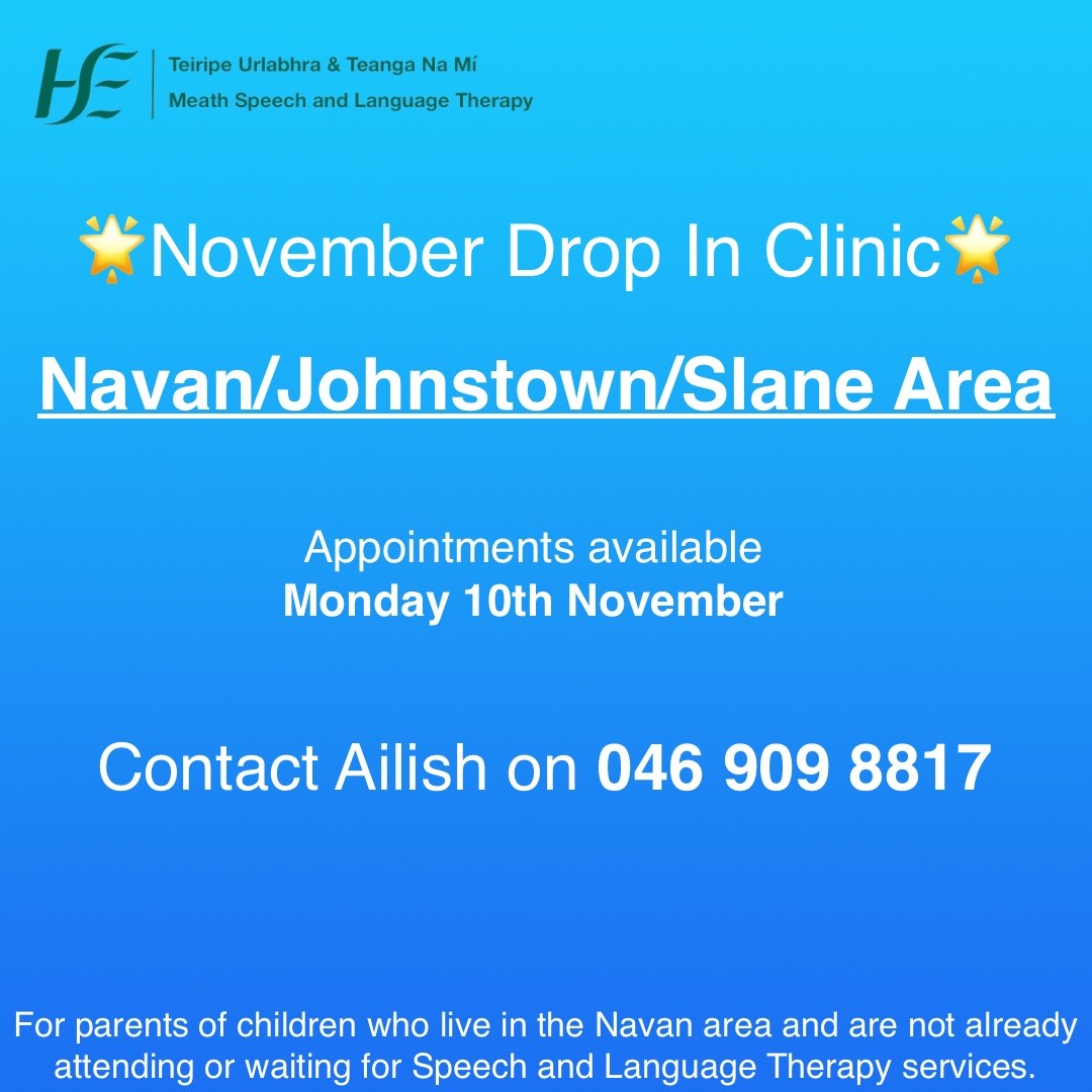 Our Drop In clinic is a way for parents who have concerns about their child's speech and/or language to chat to a Speech and Language Therapist. During the chat you can get some general advice and find out if a referral to Speech and Language Therapy is needed. 
 
#SLT #MeathSLT