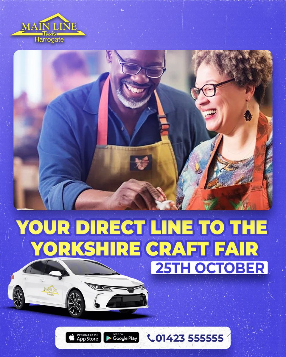 MainlineTaxis's tweet image. Harrogate comes alive on Saturday, 25th October with the Yorkshire Craft Fair, a celebration of local makers, unique finds, and community spirit.

📲 Download our app: bit.ly/MainlineTaxis 
📞 01423 555555
🌐 mainlinetaxis.co.uk