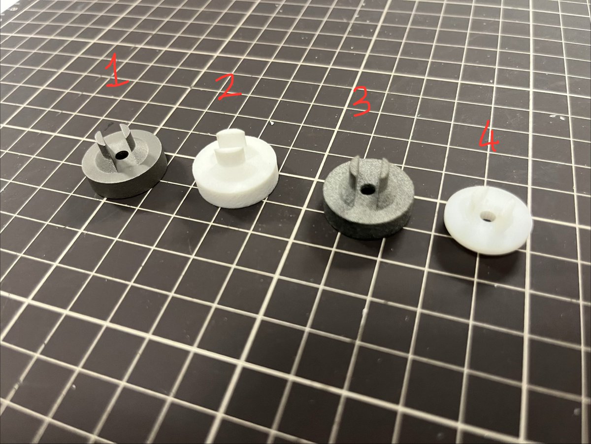 HrishikeshMB's tweet image. Testing valve interfaces made from different 3D-printed materials:
1️⃣ SS316L (Binder Jet)
2️⃣ Nylon (SLS)
3️⃣ Nylon (MJF)
4️⃣ High-strength resin (SLA)
After just 1 day, the SLA part failed — the gear teeth wore out!