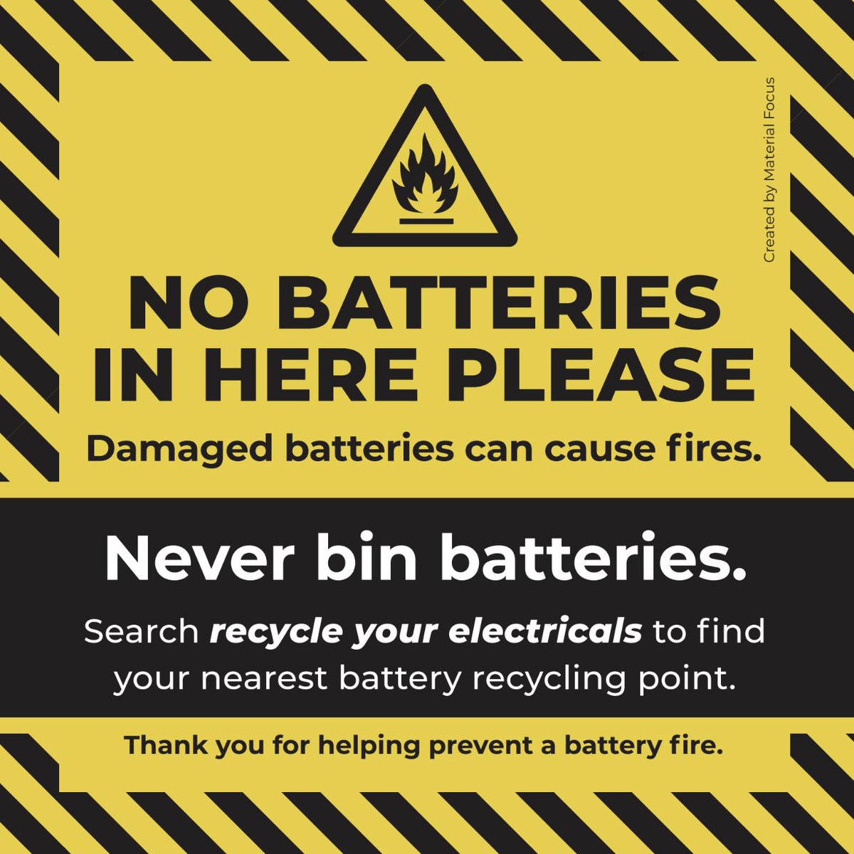 Help prevent waste fires by recycling your batteries and electricals separately from your household rubbish and recycle at a designated drop-off point 👉 recycleyourelectricals.org.uk 

Visit and follow <a href="/recycleelectric/">Recycle Your Electricals</a> for more info!

#RecycleYourElectricals #InternationalEWasteDay