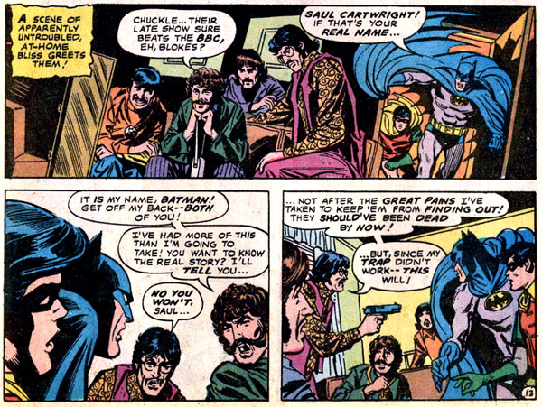 thinking abt dc comics making a comic about the paul is dead theory with a band called the oliver twists, paul was a character called saul cartwright, and that awful picture of fake-john holding a gun