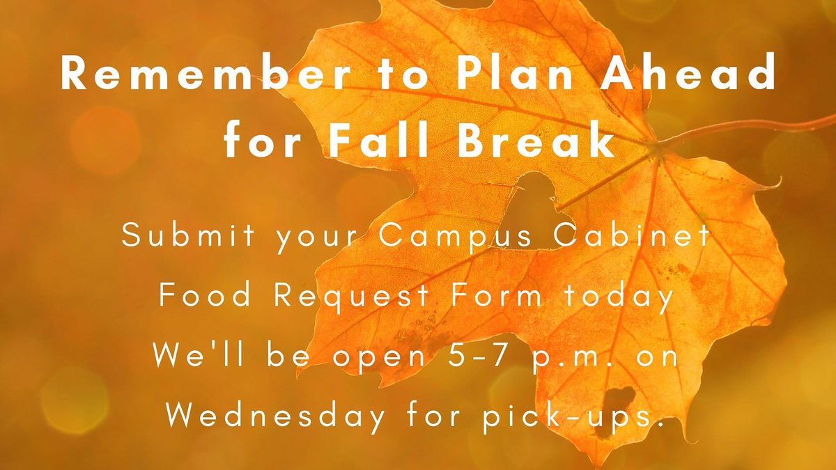 We have today and tomorrow (Wednesday) before Fall Break! 

If you'll be on campus and will need assistance when the cafeteria is closed - let us know!

We're here if you need us!

nwosu.edu/campus-cabinet