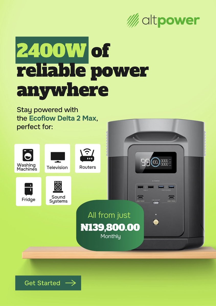 altpowerng's tweet image. Power cuts have nothing on you when you have reliable power supply😎

Click the link in bio to get the EcoFlow Delta 2 Max and spread payments over 12 months.

#Altpower #solarbattery #ecoflow