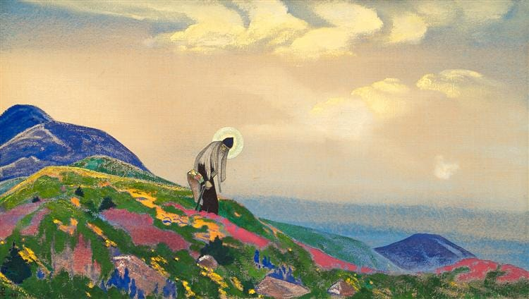 owenbroadcast's tweet image. nicholas roerich has the definitive image of saint pantaleon in my mind. the way the earth is painted here, you really get the sense that these healing forces are just springing up from the earth, freely available if you know how to harvest and prepare them. a true &quot;wise man&quot;: