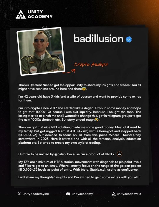 UnityAcademyInc's tweet image. We’re thrilled to welcome @illusion_venz , one of our OG members, as Unity Academy’s newest Crypto Analyst.
With years of experience and deep market insight, he’ll be sharing his strategies, analysis, and trades exclusively with our community. 🔥
This is just the beginning ⚡