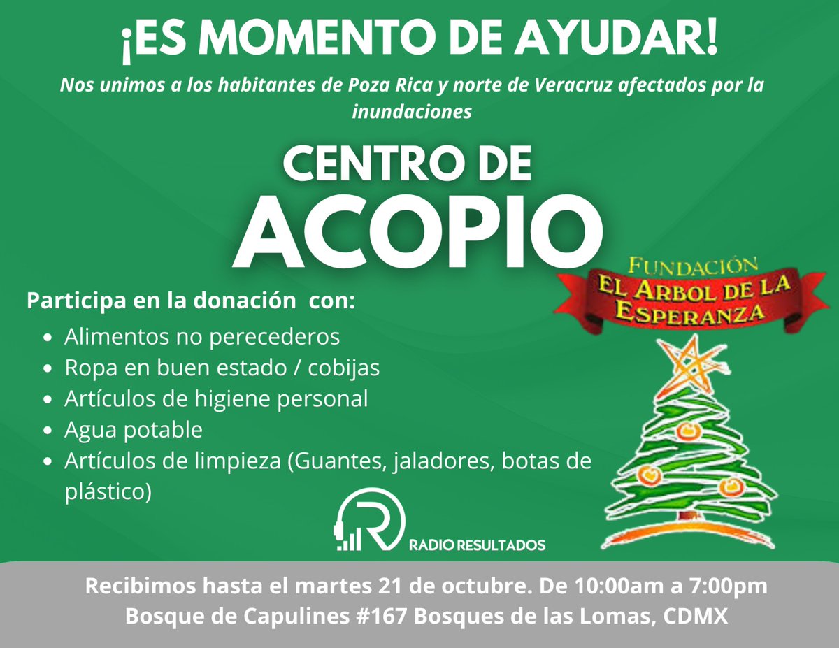 Extasis_Mexico's tweet image. #CDMX Ayudemos a nuestros hermanos damnificados por inundaciones.

Centro de acopio de @RadioResultados en CDMX