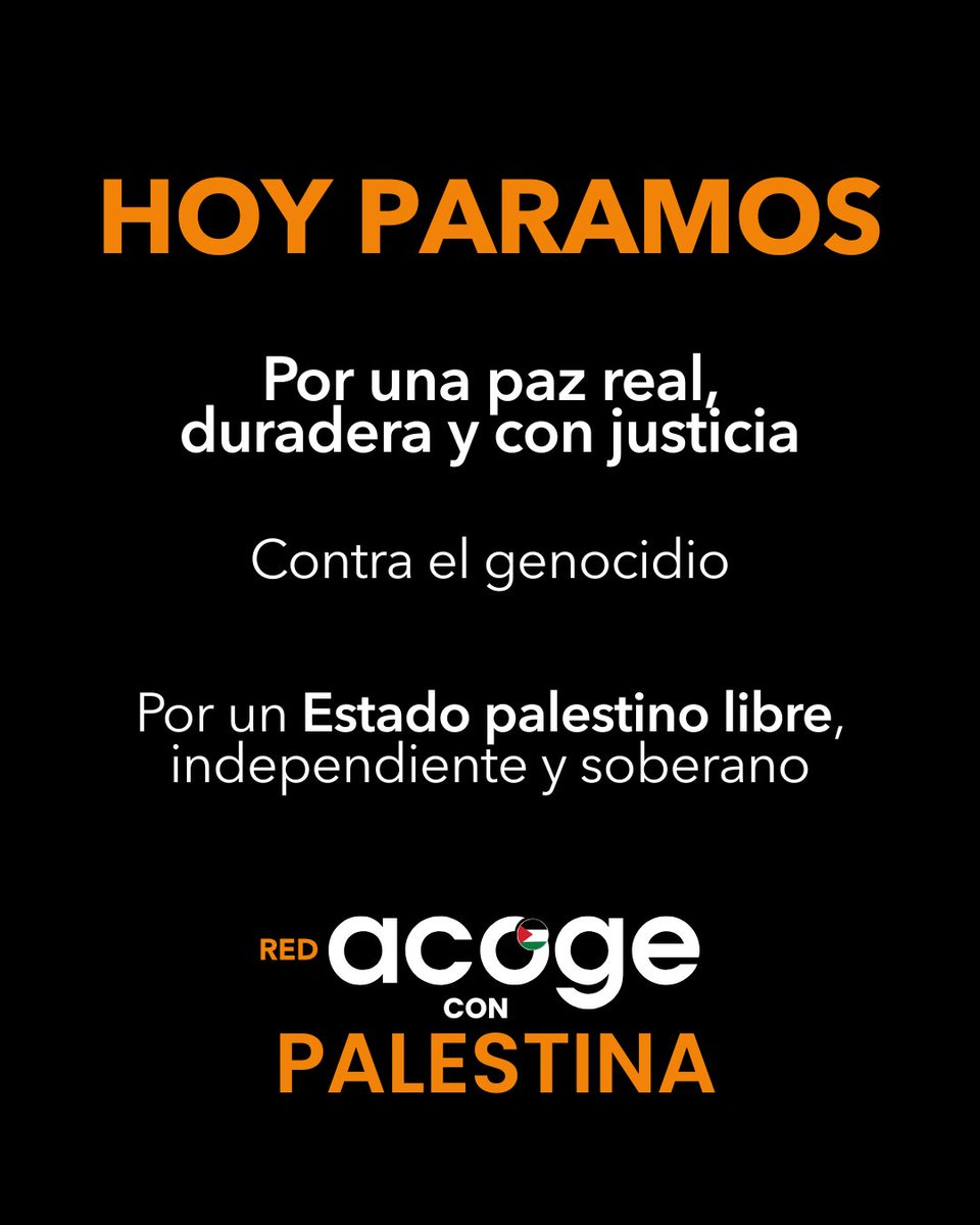 Desde Red Acoge nos sumamos a las jornadas de paro convocadas contra el genocidio en Gaza.

HOY PARAMOS por Palestina.