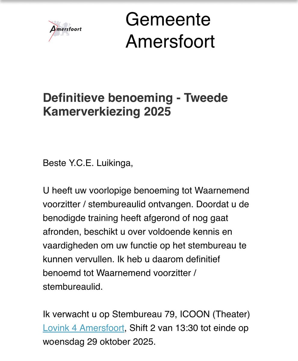 Definitieve benoeming binnen #TK2025 Meekijken bij de telling vanaf 21:00 uur? Je bent van harte welkom! #vathorst #icoon