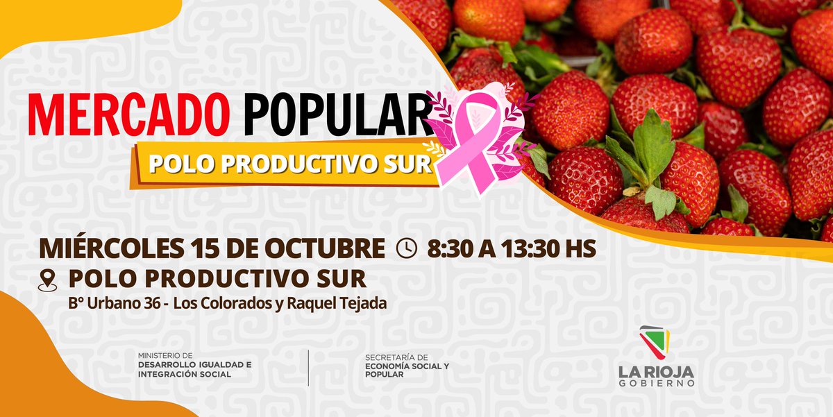 Min. de Desarrollo, Igualdad e Integración Social (@lrdesarrollo) on Twitter photo 🛒 De feria en el Polo Productivo Sur 
junto a grandes ofertas, combos, precio y calidad‼️
🗓️ Miércoles 15 de Octubre 
🕣 8:30 a 13:30 hs
📍 Polo Productivo Sur 
¡Te esperamos! 🛒 De feria en el Polo Productivo Sur 
junto a grandes ofertas, combos, precio y calidad‼️
🗓️ Miércoles 15 de Octubre 
🕣 8:30 a 13:30 hs
📍 Polo Productivo Sur 
¡Te esperamos!
