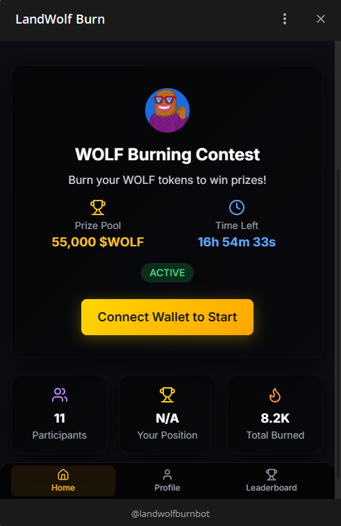 AVO7one's tweet image. $WOLF loves to burn🔥🔥🔥

@tonlandwolf   has created an app that makes burning $WOLF tokens not only convenient but also offers the chance to win a big reward. The first 24-hour contest with a 55,000 $WOLF prize pool has just launched!

It's very simple, just go to the app…