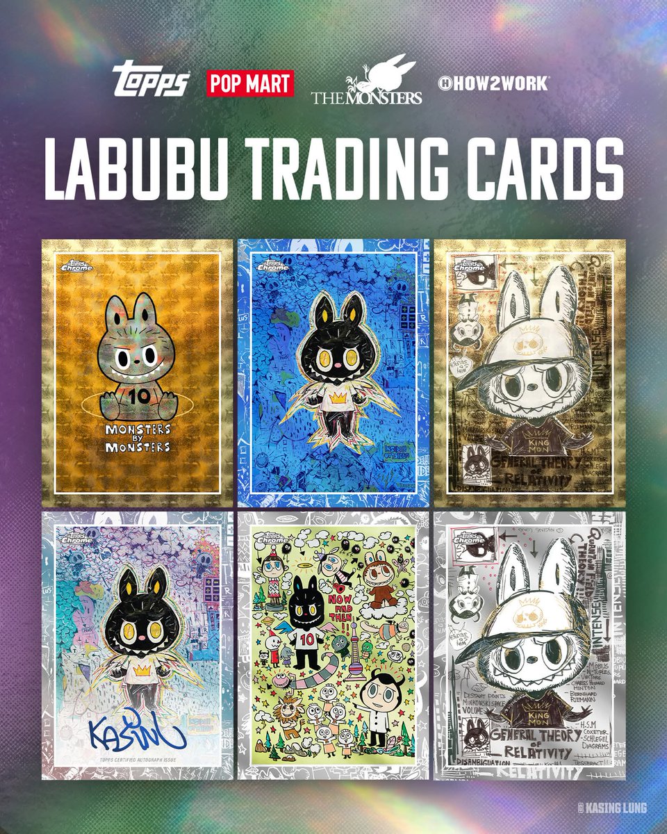 KSProductions9's tweet image. FIRST LOOK: Official Labubu trading cards

Every week we get asked if we carry Labubu, It&apos;s this something you would collect? 

Artwork done by the creator and autos?

@Topps @popmart_us